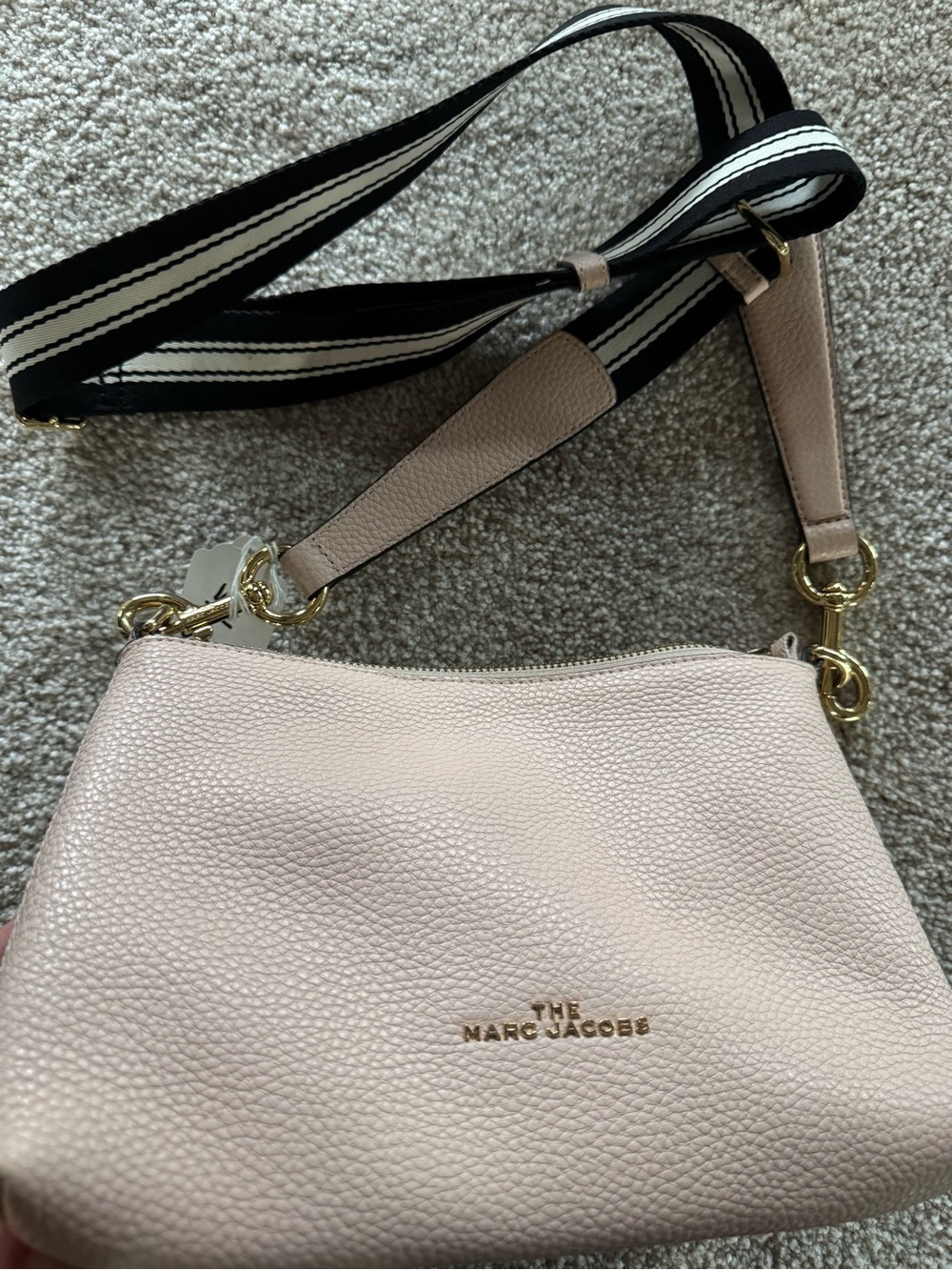 Marc Jacobs Pale Pink Pebbled Leather Crossbody with Striped Strap